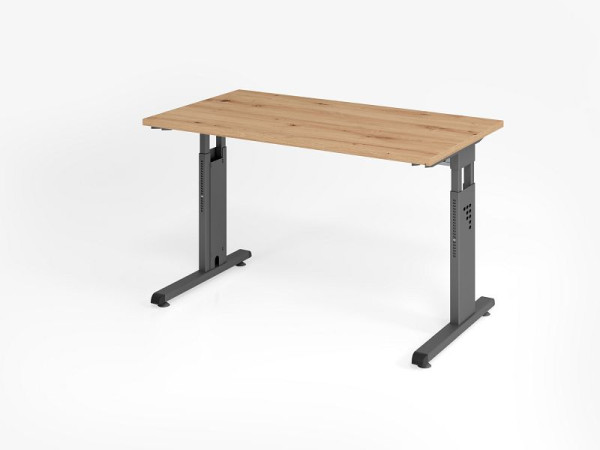 Hammerbacher bureau OS612, 120 x 67 cm, blad: knoestig eiken, 25 mm dik, 2 mm ABS rand, rechthoekige vorm, grafiet, VOS612/R/G