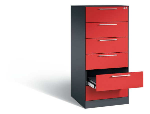 C+P archiefkast Asisto, H1310xB562xD600mm, kleur: zwartgrijs / vuurrood, beugelgreep, 146224-622 S10096