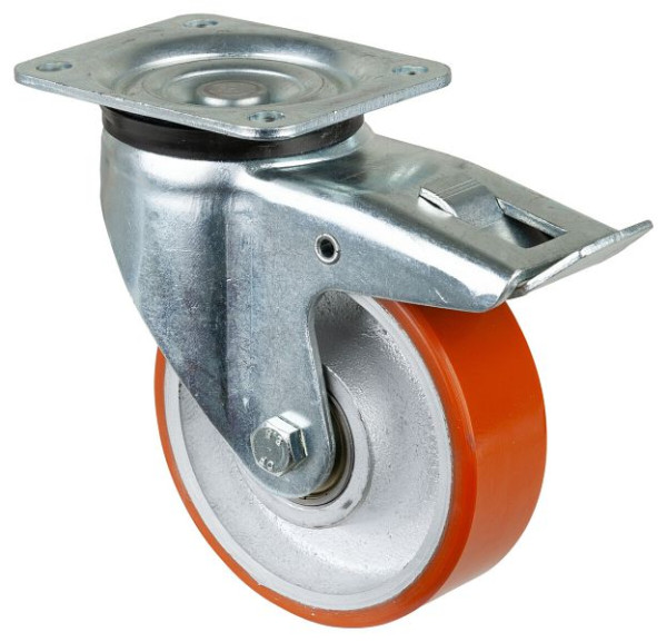 BS-wielen Zwaarlastwiel met rem, breedte 50 mm, Ø150 mm, tot 800 kg, loopvlak polyurethaan gegoten 95 Shore A, gegoten, kogellager, L620.C10.150