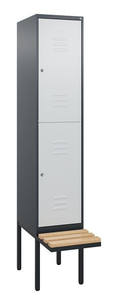 C+P dubbeldekkerkast Classic PLUS, 2120x400x815mm, 7016/7035, cilindersloten, beukenhouten zitlatten, zwevende zitting, 0803407-12 S10103