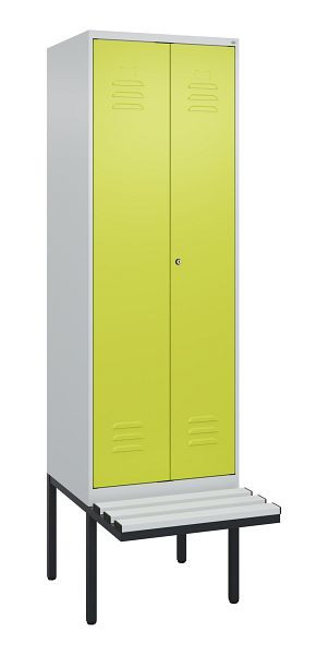 C+P Umkleidespind Classic PLUS SW, 2 Abteile, 2120x600x815mm, 7035/0024, Zylinderschloss, Untergestell & Sitzfläche, 0800427-20 S10025