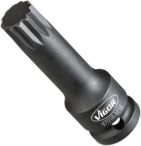 VIGOR slagmoersleutel schroevendraaierbit, hol vierkant 12,5 mm (1/2 inch), inwendig meertands profiel XZN, M18, V7018-M18