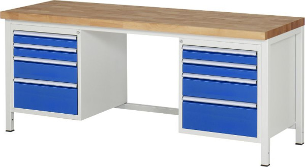 RAU werkbank serie 8000 - frameconstructie (gelast frame), 2 onderbouw containers (4x laden), 2000x840x700 mm, 03-8182A1-207B4S.11