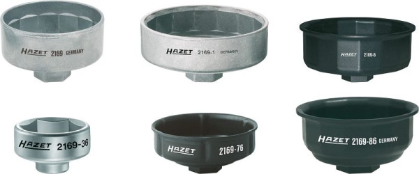 Hazet oliefiltersleutelset, hol vierkant 10 mm (3/8 inch), hol vierkant 12,5 mm (1/2 inch), buitenzeskantprofiel, aantal gereedschappen: 6, 2169/6
