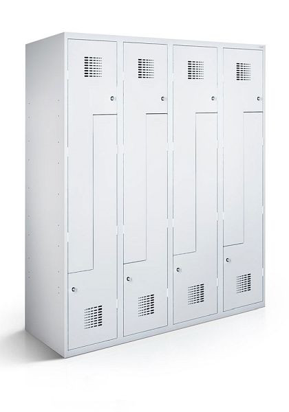 KEMMLIT Z-locker met 4 vakken en 8 deuren 40cm met gesloten bodem, lichtgrijs 7035, draaibare sluiting, 100226