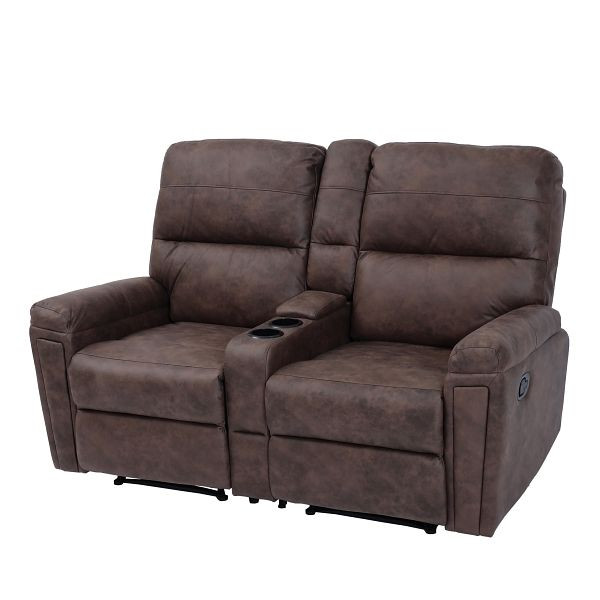 Mendler 2-zits bioscoopstoel HWC-K17, relaxfauteuil, tv-fauteuil, bank, nosag vering, bekerhoudervak, stof/textiel bruin, 89375+89376+89377