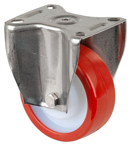 BS Rollen RVS zwaarlastwiel, bokwiel, breedte 40 mm, Ø100 mm, tot 300 kg, rood polyurethaan, kunststof behuizing, RVS rollager, HS110.B28.100