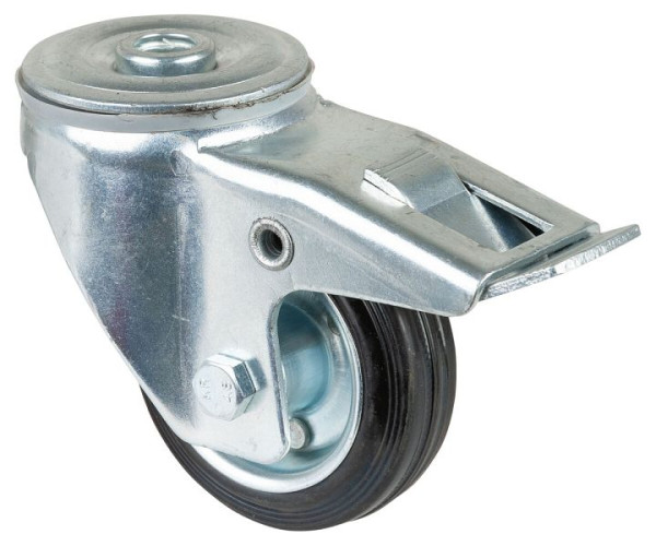 BS rollen transportrol met rem, breedte 30 mm, Ø80 mm, tot 50 kg, zwart rubberen loopvlak, rollager, VE = 4 stuks, L121.B55.080