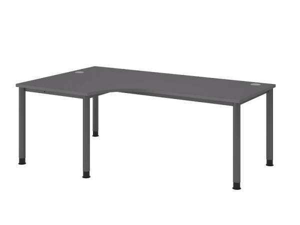 Hammerbacher hoektafel 4 voet rond 200x120cm 90° grafiet/grafiet, hoekvorm 90°, links of rechts monteerbaar, VHS82/G/G