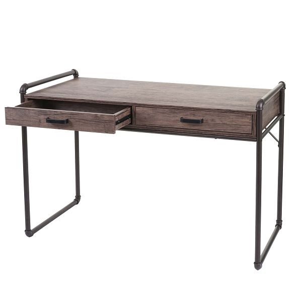 Mendler bureau HWC-F58, bureau bureau computer bureau, industrieel design 75x120x60cm 3D structuur, bruine wilde eiken look, 70049
