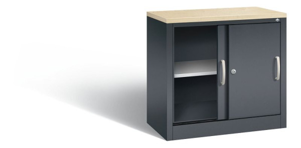 C+P dressoir met schuifdeuren Acurado, H720xB800xD400mm, kleur: zwartgrijs, beugelgreep, 2 niveaus, 5722-00 S10457