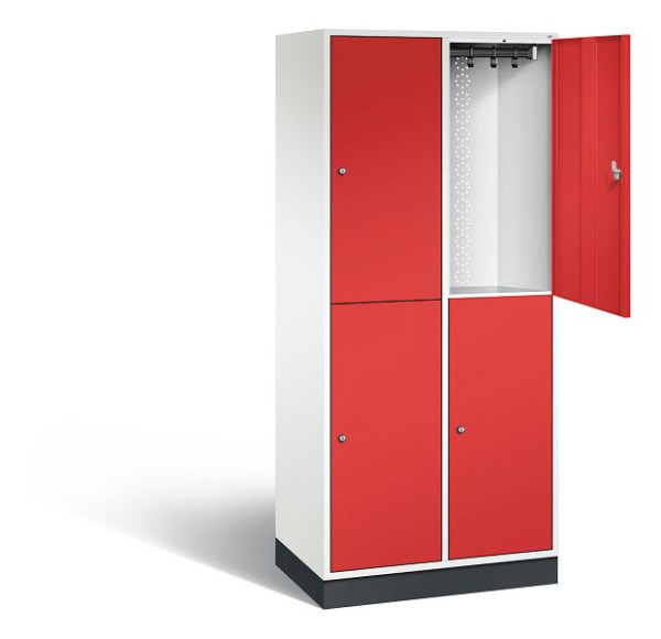 C+P locker dubbellaags XL Intro, H1950xW820xD490mm, kleur: verkeerswit / vuurrood, 8270-202 S10057