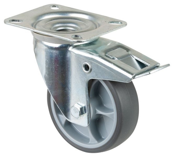 BS rollen transportrol met rem, breedte 32 mm, Ø100 mm, tot 110 kg, kunststof, rollager, plaat, VE 4 stuks, L420.B44.101