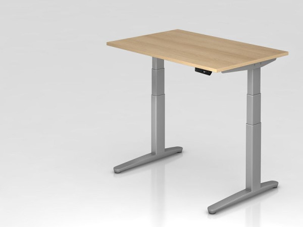 Hammerbacher elektrisch zit-sta bureau 120x80cm eiken/zilver, rechthoekige vorm, VXBHM12/E/SS