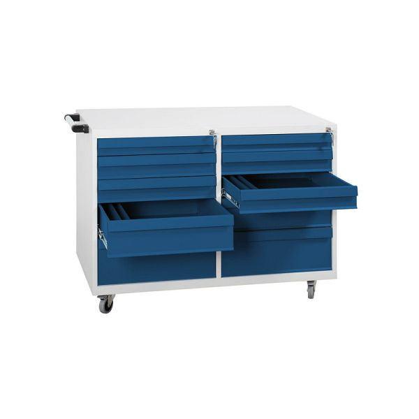 Lüllmann werkplaatswagen, 10 laden, 840 x 1090 x 600 mm, lichtgrijs/gentiaanblauw, 808831