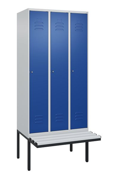 C+P Umkleidespind Classic PLUS, 3 Abteile, 2120x900x815mm, 7035/5010, Zylinderschlösser, 3 Doppel-Haken, 0800407-30 S10018