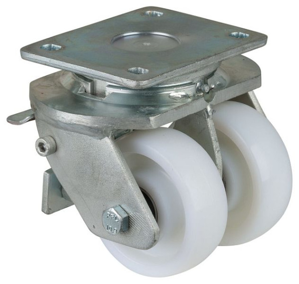 BS Wielen Zware dubbele zwenkwiel met wiel/slot, breedte 2x37 mm, Ø100 mm, tot 800 kg, loopvlak/wiellichaam kunststof, kogellager, S120.B15.100