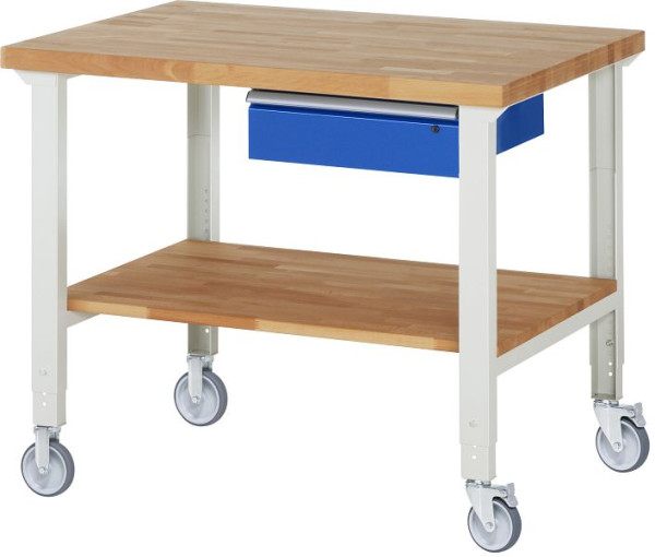 RAU verrijdbare werkbank (in hoogte verstelbaar) 7001A7, 1250x900x950-1000mm, elk 2 bokwielen en zwenkwielen, 05-7001A7-129B4H22.11