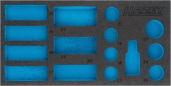 Hazet 2-componenten zachtschuim inleg, voor 163-463/15 Afmetingen / lengte: 342 mm x 172 mm Organisatiesysteem maat: 1/3 (342 x 172 mm), 163-463L