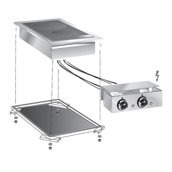 Gastro-Inox inbouw elektrische keramische kookplaat met 2 kookzones, 40cm met aansluitdoos, 160.510