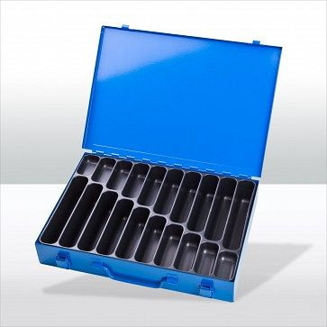 ADB gereedschapskofferset met 20 vakken, buitenafmetingen koffer LxBxH: 33,5x24x5 cm, kleur: blauw, RAL 5015, 88606