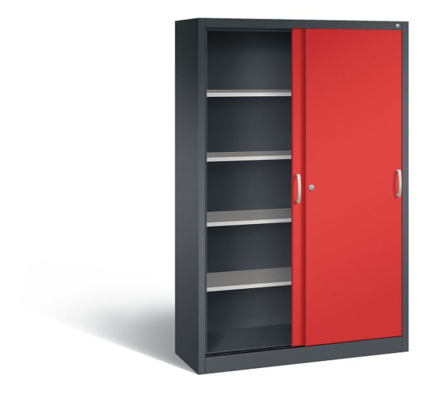 C+P schuifdeurkast Acurado, H1950xB1200xD400mm, kleur: zwartgrijs / vuurrood, beugelgreep, 5 niveaus, 2040-00 S10233