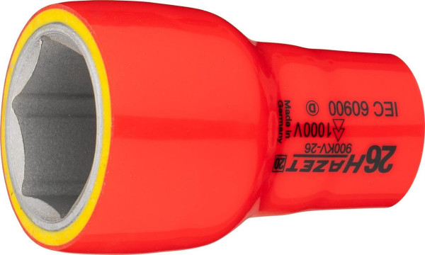 Hazet dopsleutelinzet, zeskant, dubbel geïsoleerd, hol vierkant 12,5 mm (1/2 inch), buitenzeskant trekprofiel, 26 mm, 900KV-26