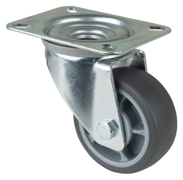 BS-rollen transportrol, breedte 32 mm, Ø80 mm, tot 100 kg, thermoplastische grijze banden, kogellagers, plaat, VE 4 stuks, L400.A85.082