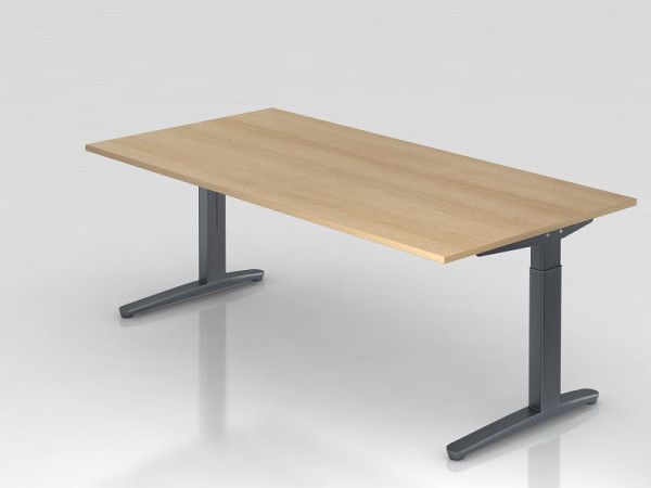Hammerbacher bureau C-poot 200x100cm eiken/grafiet, rechthoekige vorm, VXB2E/E/GG