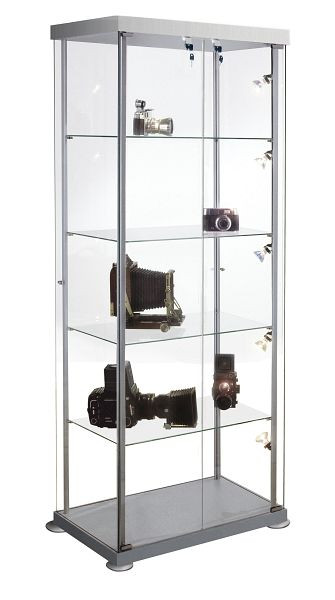 Kerkmann rechthoekige vitrine expoline, B 850 x D 425 x H 1800 mm, transparant/aluminium zilver, 40376182