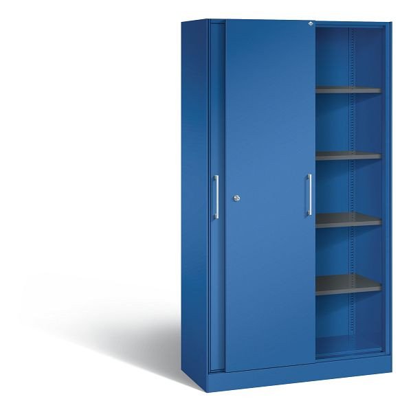 C+P schuifdeurkast Asisto, H1980xB1000xD435mm, kleur: gentiaanblauw, beugelgreep, 5 niveaus, 142002-000 S10094