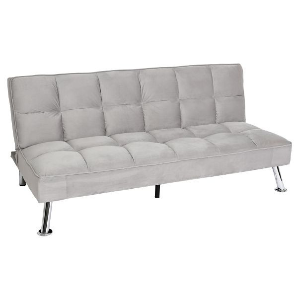 Mendler Sofa HWC-K21, opklapbare bank slaapbank, nosag vering slaapfunctie ligvlak 187x107cm, fluweel, grijs, 89558