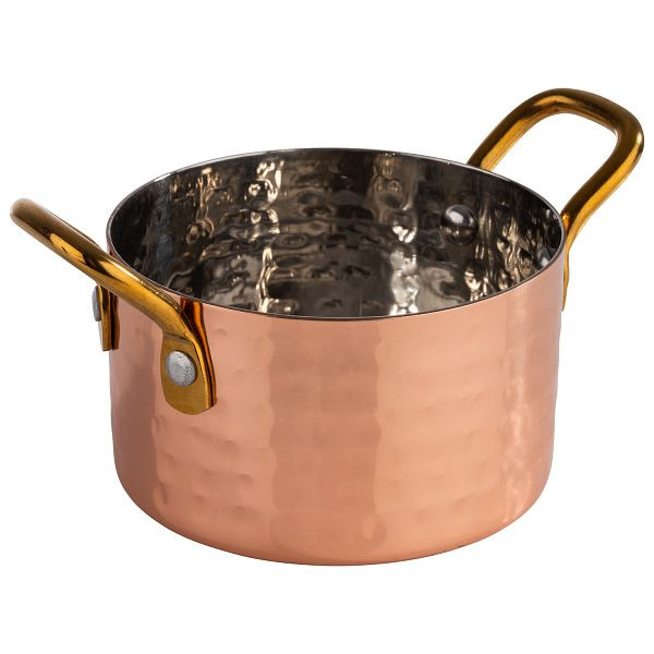 APS serveerpot -MUMBAI-, Ø 9 x 5,5 cm, RVS, buitenzijde: koperlook, gehamerd oppervlak, 0,3 liter, afmetingen met handgrepen: 13,5 x 9 x 7 cm, 40730