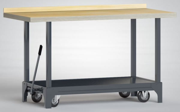 KLW mobiele professionele werkbank - 1500 x 700 x 871 mm L x B x H, met beuken multiplex werkblad 1500 x 700 x 45 mm, met achterwand, WP754N-1500M45-X7000
