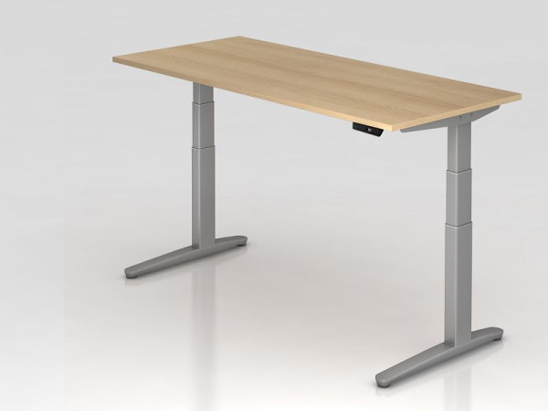 Hammerbacher zit-sta bureau elektrisch 180x80cm eiken/zilver, rechthoekige vorm, VXBHM19/E/SS