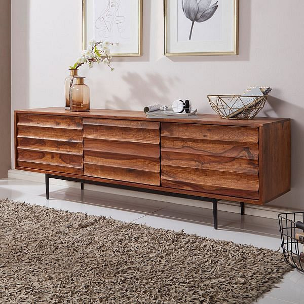 Wohnling HiFi Lowboard Sheesham massief hout landhuis 147x50x38cm, WL5.636