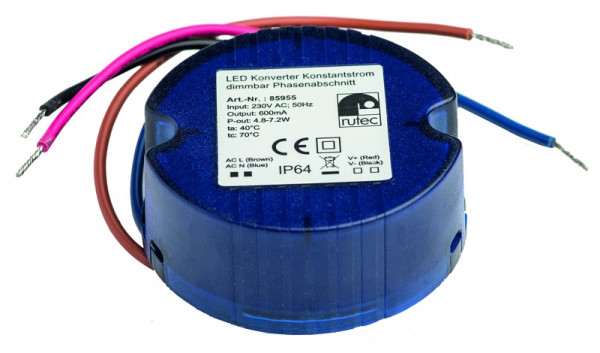 rutec Projekt LED-converter 600mA 4.8W - 7.2W constante stroomconverter dimbaar, PHE955