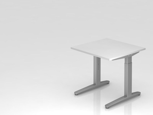 Hammerbacher bureau C-poot 80x80cm wit/zilver, aluminium loper zilver (vergelijkbaar met RAL 9006), VXB08/W/SS