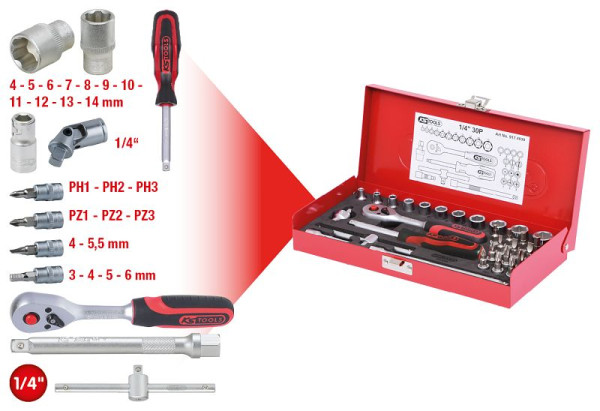 KS Tools 1/4" dopsleutelset, 30-delig, 917.4030