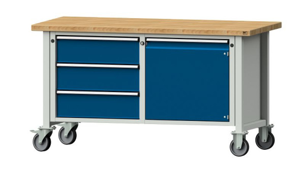 ANKE werkbanken kistwerkbank, model 106 V, 1500 x 700 x 840 mm, RAL 7035/5010, BMP 40 mm, verrijdbaar, 305.596