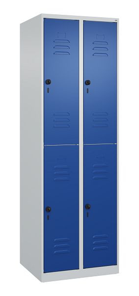 C+P Doppelstöckiger Spind Classic PLUS, 2 Abteile, 1850x600x500mm, 7035/5010, Drehriegel, 080300-20 S10003