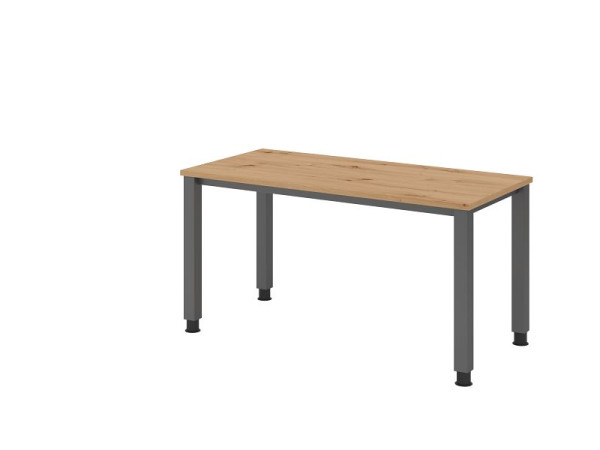Hammerbacher bureau QS614, 140 x 67 cm, blad: knoestig eiken, 25 mm dik, 4-poots frame in grafiet (vergelijkbaar met RAL 7012), werkhoogte 68,5-81cm, VQS614/R/G