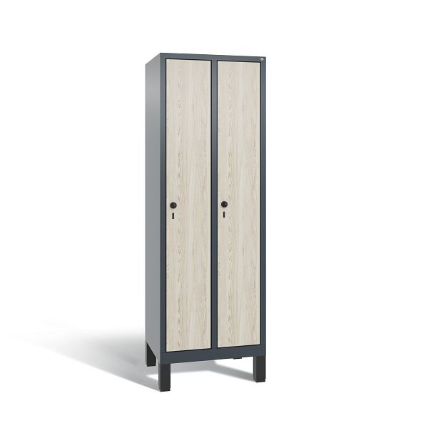 C+P locker Evolo, 2 compartimenten, H1850B610T500 mm, Wit/HPL essen, 48010-20 S10395