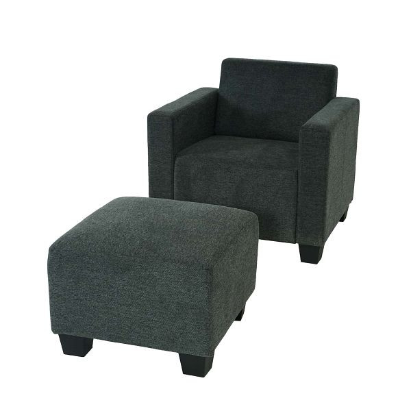 Mendler Modular Armchair Lounge chair met poef Lyon, stof/textiel, antracietgrijs, 75609+75610