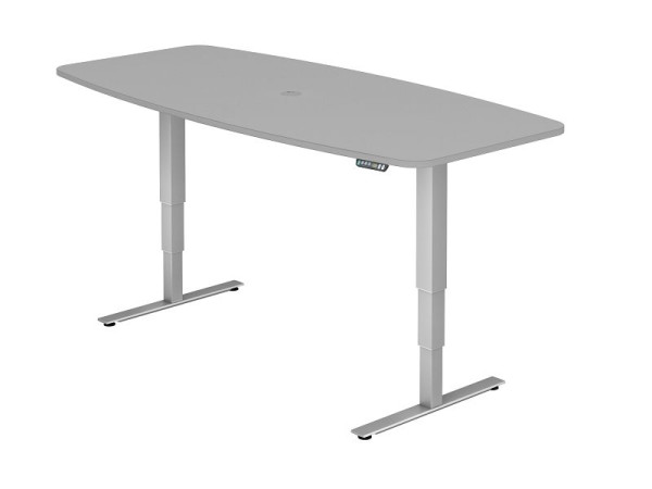 Hammerbacher vergadertafel met geheugenschakelaar, grijs, tonvormig, incl. 1 kabeluitgang 8 cm, VXDSM22/5/S