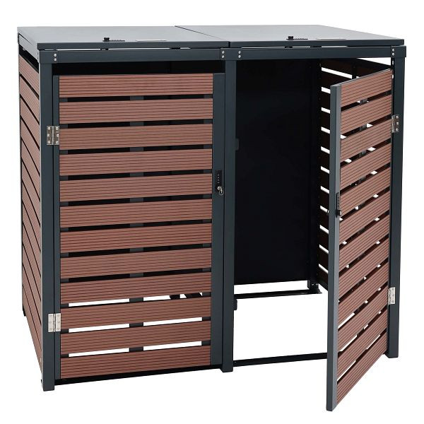 Mendler HWC-K14 2er vuilnisbak bekleding, vuilnisbak vuilnisbak deksel, 112x63x78cm WPC metaal 78kg, notenhout look, 87651 + 87650