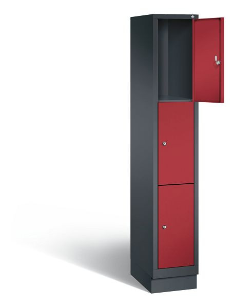 C+P lockerkast Evolo, H1800xB320xD500mm, kleur: zwartgrijs/robijnrood, 48020-103 S10040
