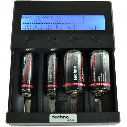 Technoline-oplader, afzonderlijk LCD-scherm voor elke laadsleuf, BC 3500