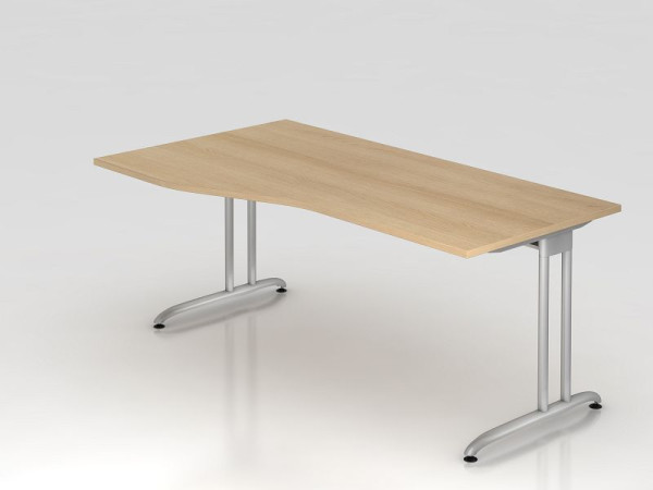 Hammerbacher bureau C-poot 180x100/80cm eiken, horizontale kabelgoot, werkhoogte 72 cm, VBS18/E/S