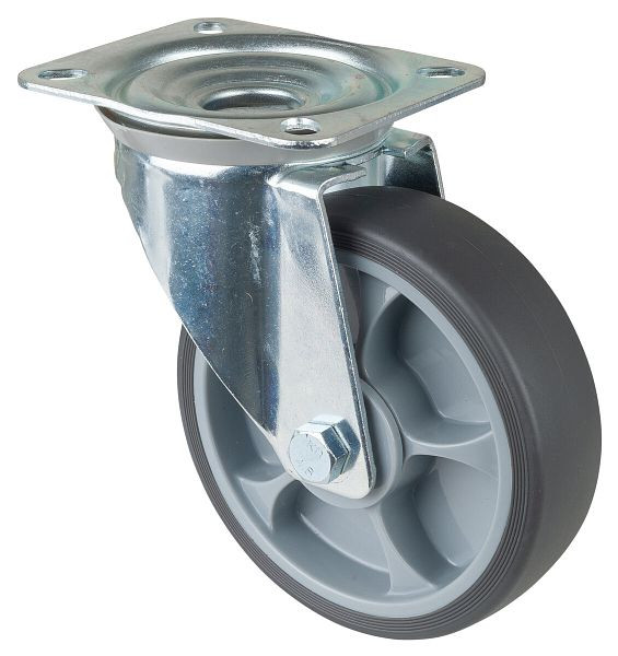 BS rollen transportrol, breedte 45 mm, Ø160 mm, tot 200 kg, thermoplastische grijze banden, kogellagers, plaat, VE = 2 stuks, L400.A85.162
